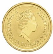 15 Dollars - Elizabeth II 3rd Portrait - Australian Kangaroo - Gold Bullion Coin obverse image
