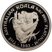 15 Dollars - Elizabeth II 3rd Portrait - Koala - Platinum, Australia, 1993-1994 reverse image