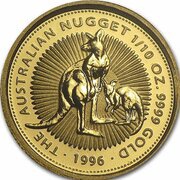 15 Dollars - Elizabeth II 3rd Portrait - Australian Kangaroo - Gold Bullion Coin, Australia, 1995-1996 reverse image