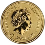 15 Dollars - Elizabeth II 4th Portrait - Kangaroo Gold Nugget obverse image