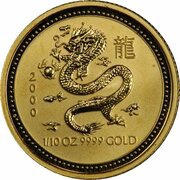 15 Dollars - Elizabeth II 4th Portrait - Year of the Dragon - Gold Bullion Coin, Australia, 2000 reverse image