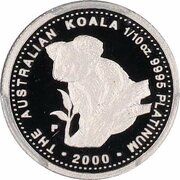 15 Dollars - Elizabeth II 4th Portrait - Koala - Platinum, Australia, 2000 reverse image