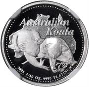 15 Dollars - Elizabeth II 4th Portrait - Koala - Platinum, Australia, 2001 reverse image