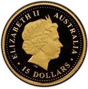 15 Dollars - Elizabeth II 4th Portrait - Kangaroo - Gold Bullion Coin obverse image