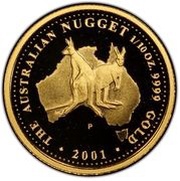 15 Dollars - Elizabeth II 4th Portrait - Kangaroo - Gold Bullion Coin, Australia, 2001-2002 reverse image