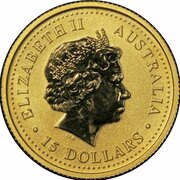15 Dollars - Elizabeth II 4th Portrait - Kangaroo - Gold Bullion Coin obverse image