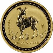 15 Dollars - Elizabeth II 4th Portrait - Year of the Goat - Gold Bullion Coin, Australia, 2003 reverse image