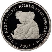 15 Dollars - Elizabeth II 4th Portrait - Koala - Platinum reverse image