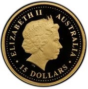 15 Dollars - Elizabeth II 4th Portrait - Saltwater Crocodile; Gold Proof obverse image