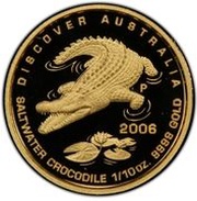15 Dollars - Elizabeth II 4th Portrait - Saltwater Crocodile; Gold Proof, Australia, 2006 reverse image