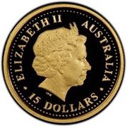 15 Dollars - Elizabeth II 4th Portrait - Grey Kangaroo - Gold Proof obverse image