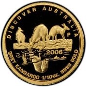 15 Dollars - Elizabeth II 4th Portrait - Grey Kangaroo - Gold Proof, Australia, 2006 reverse image
