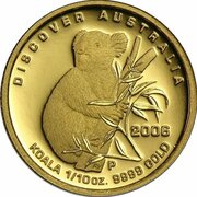 15 Dollars - Elizabeth II 4th Portrait - Koala - Gold Proof, Australia, 2006 reverse image