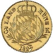 3 Kreuzers - Louis I Gold Pattern, Germany, 1827 reverse image