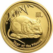 15 Dollars - Elizabeth II 4th Portrait - Year of the Mouse - Gold Bullion Coin, Australia, 2008 reverse image