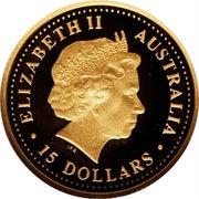 15 Dollars - Elizabeth II 4th Portrait - Dolphin - Gold Bullion Coin obverse image