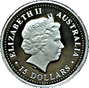 15 Dollars - Elizabeth II 4th Portrait - Black-Anther Flax-Lily - Platinum Bullion Coin obverse image