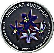 15 Dollars - Elizabeth II 4th Portrait - Black-Anther Flax-Lily - Platinum Bullion Coin, Australia, 2008 reverse image