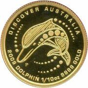 15 Dollars - Elizabeth II 4th Portrait - Dolphin - Gold Proof, Australia, 2009 reverse image