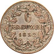 6 Kreuzers - Louis I, Germany, 1839-1856 reverse image