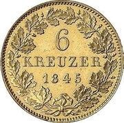 6 Kreuzers - Louis I Pattern, Germany, 1845 reverse image