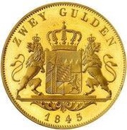 2 Gulden - Louis I Pattern, Germany, 1845 reverse image