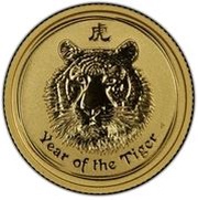 15 Dollars - Elizabeth II 4th Portrait - Year of the Tiger - Gold Bullion Coin reverse image