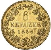 6 Kreuzers - Louis II Gold Pattern, Germany, 1866 reverse image