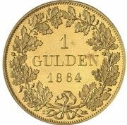 1 Gulden - Louis II Gold Pattern, Germany, 1864 reverse image