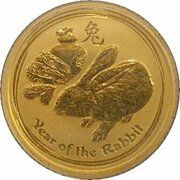 15 Dollars - Elizabeth II 4th Portrait - Year of the Rabbit - Gold Bullion Coin, Australia, 2011 reverse image