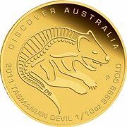 15 Dollars - Elizabeth II 4th Portrait - Tasmanian Devil; Gold Bullion Coin, Australia, 2011 reverse image