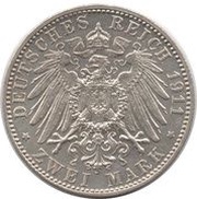 2 Marks - Otto 90th Birthday of Prince Regent Luitpold, Germany, 1911 reverse image