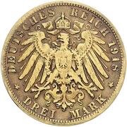 3 Mark - Louis III Golden Wedding Anniversary - Pattern, Germany, 1918 reverse image
