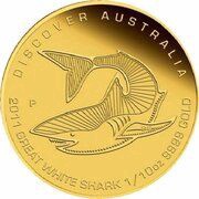 15 Dollars - Elizabeth II 4th Portrait - Great White Shark; Gold Bullion Coin, Australia, 2011 reverse image