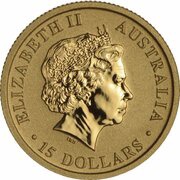 15 Dollars - Elizabeth II 4th Portrait - Kangaroo - Gold Bullion Coin obverse image