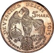 5 Mark - Louis III Trial Strike, Germany, 1913 reverse image