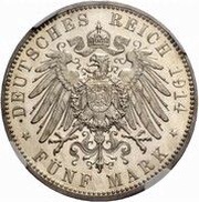5 Mark - Louis III Pattern, Germany, 1914 reverse image