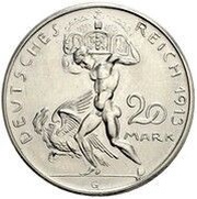 20 Mark - Louis III Pattern, Germany, 1913 reverse image