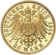 20 Mark - Louis III Pattern, Germany, 1914 reverse image