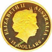 15 Dollars - Elizabeth II 4th Portrait - Discover Australia - Red Kangaroo obverse image