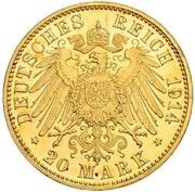 20 Mark - Louis III Pattern, Germany, 1914 reverse image