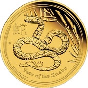 15 Dollars - Elizabeth II 4th Portrait - Year of the Snake - Gold Bullion Coin, Australia, 2013 reverse image
