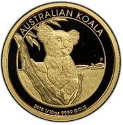 15 Dollars - Elizabeth II 4th Portrait - Koala - Gold Bullion Coin, Australia, 2015 reverse image