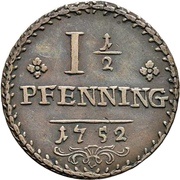 1½ Pfennig - Charles William Frederick, Germany, 1752 reverse image