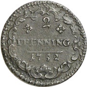 2 Pfennig - Charles William Frederick, Germany, 1752 reverse image