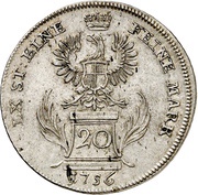 20 Kreuzers - Charles William Frederick, Germany, 1756 reverse image