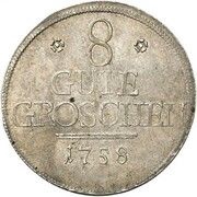 8 Gute Groschen - Christian Frederick Charles Alexander Seven Years' War, Germany, 1758 reverse image