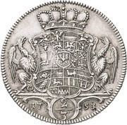 ⅔ Thaler - Charles Frederick William, Germany, 1753 reverse image