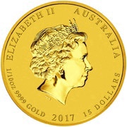 15 Dollars - Elizabeth II 4th Portrait - Year of the Rooster - Gold Bullion Coin obverse image