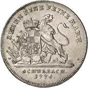 1 Thaler - Christian Frederick Charles Alexander Konventionstaler, Germany, 1774 reverse image